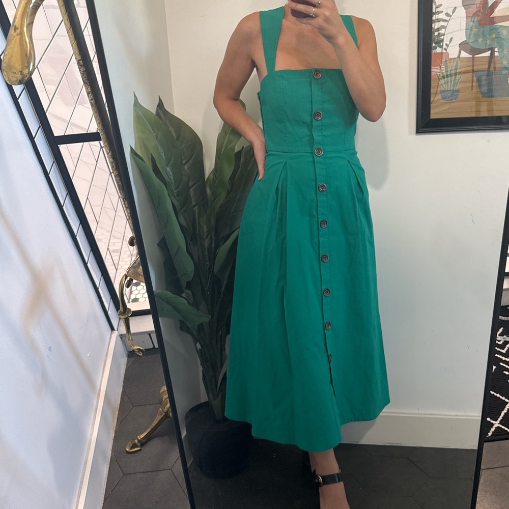 Maeve Teal Button-Front Midi Dress